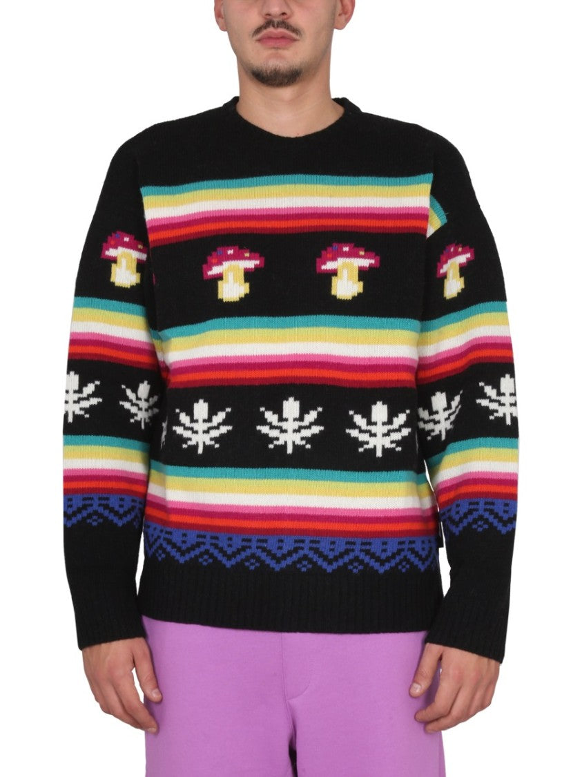 Cross-Neck Knitwear With Pixelated Motifs