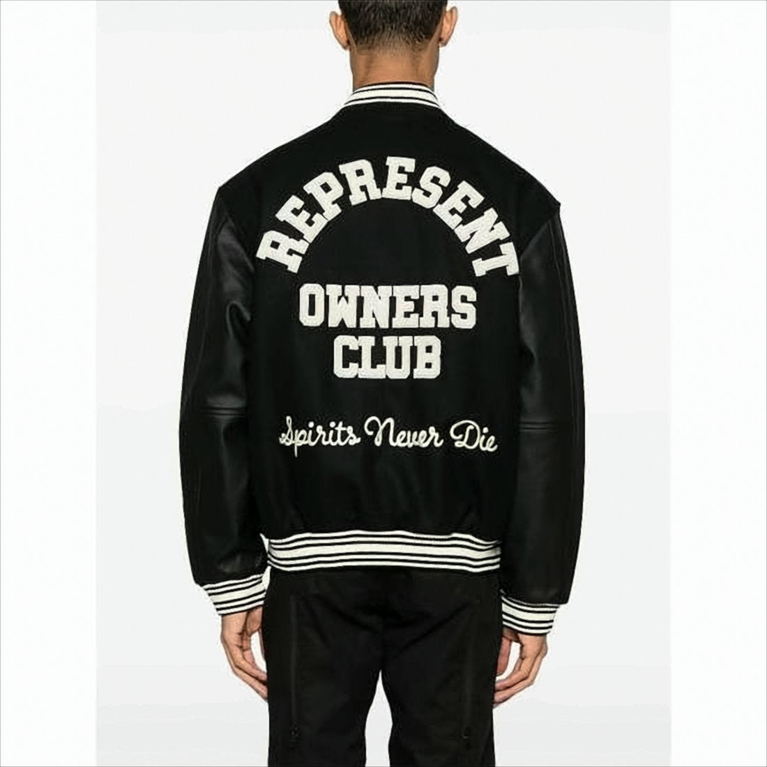 Varsity-Style Jacket with Contrasting Leather Sleeves