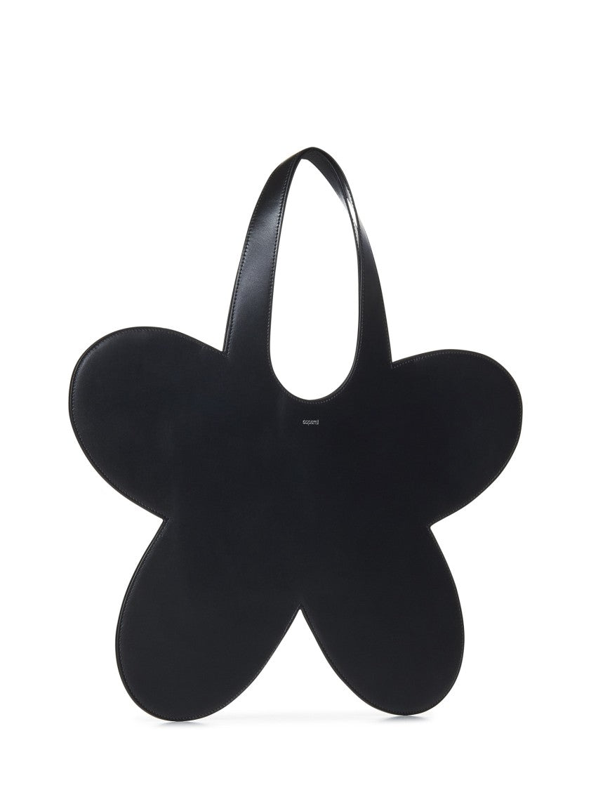 Flower-Shaped Black Calf Leather Tote Bag