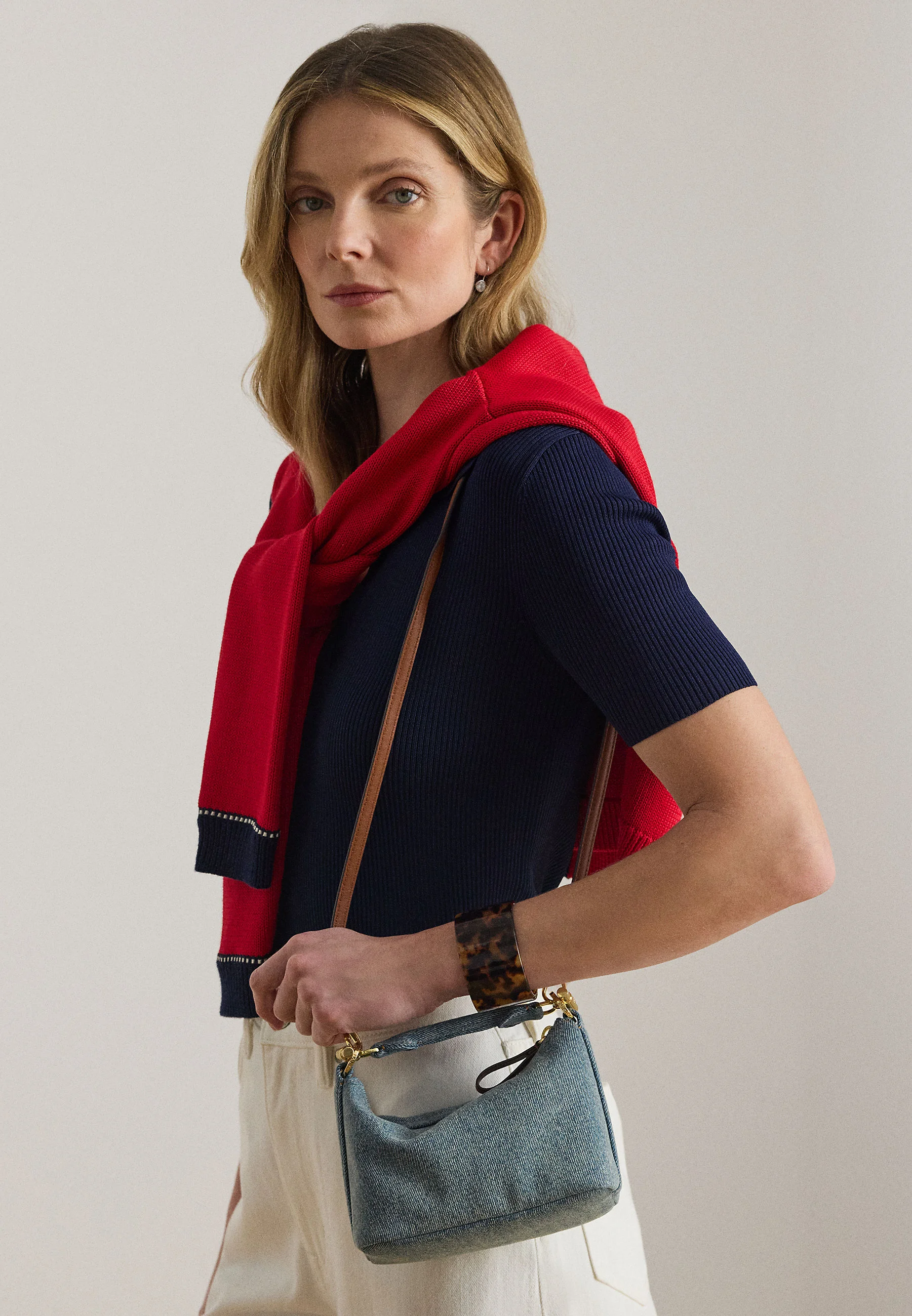 Slouchy Denim Handbag with Versatile Leather Straps