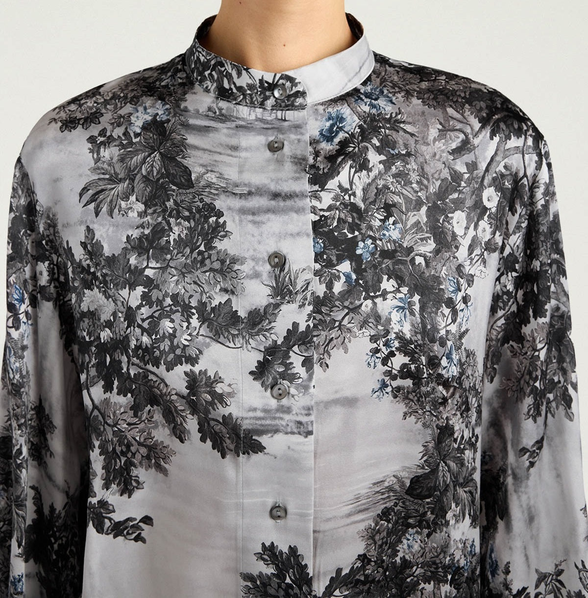 Floral Print Long-Sleeved Blouse with Voluminous Sleeves