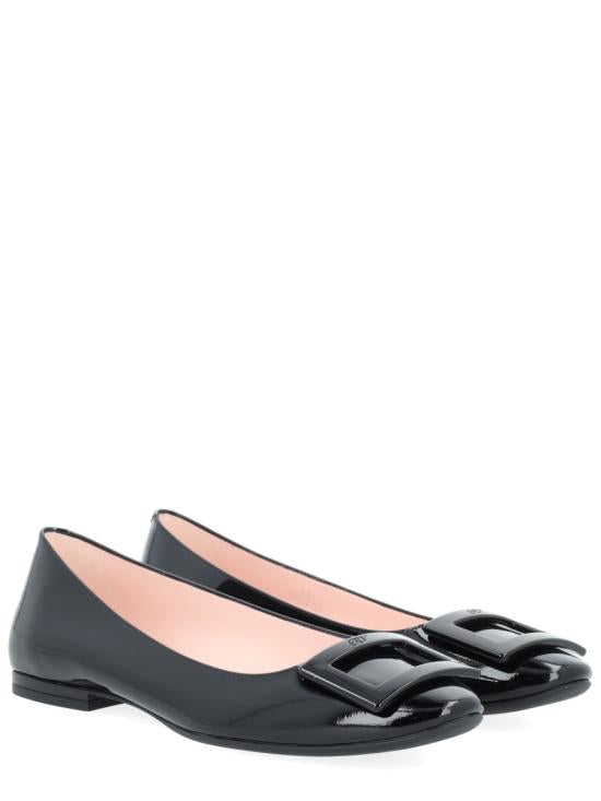 Patent Leather Flat Shoes with Rectangular Buckle Detail