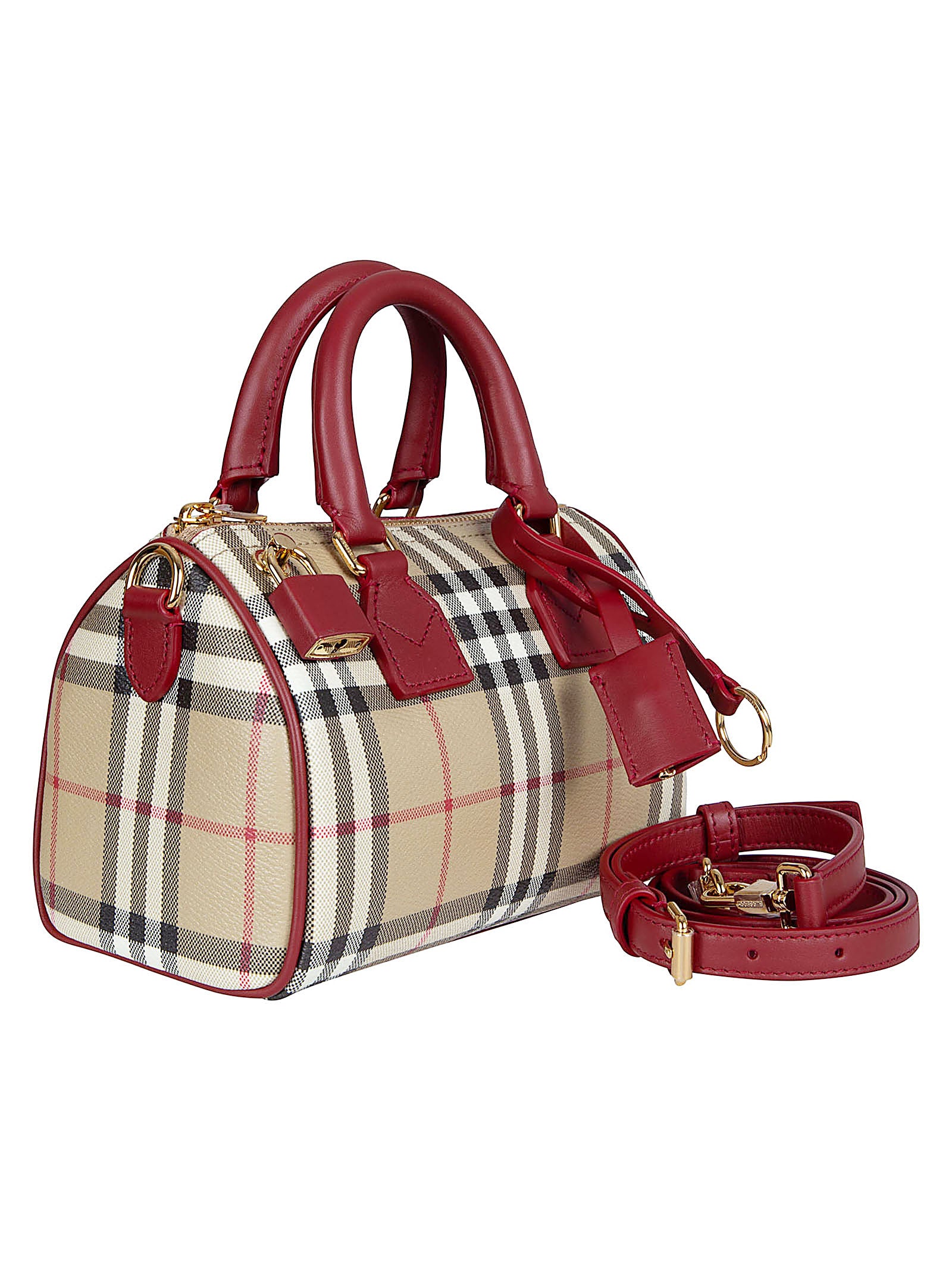 Structured Handbag with Iconic Burberry Check Pattern and Leather Accents