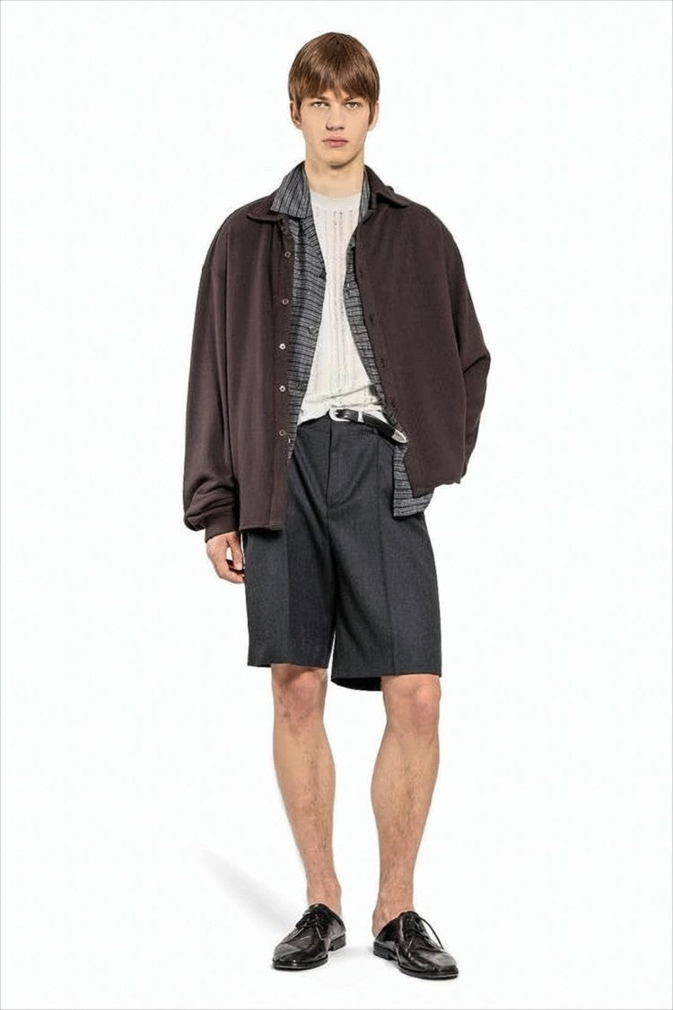 Relaxed Fit Brown Long-Sleeve Shirt with Gathered Cuffs