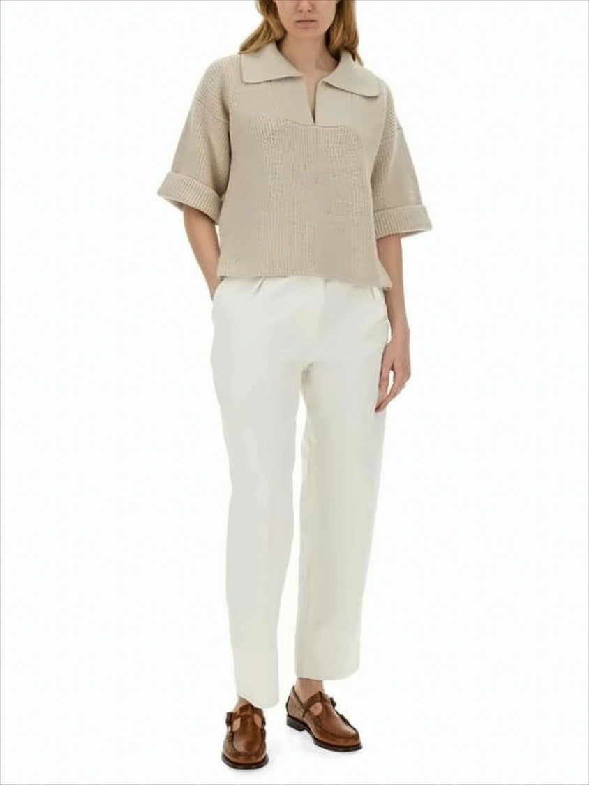 High-Waist Straight-Leg Pants with Cuffed Hem