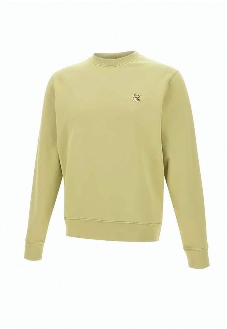 Long-Sleeve Crewneck Sweatshirt In Light Olive With Embroidered Fox Emblem