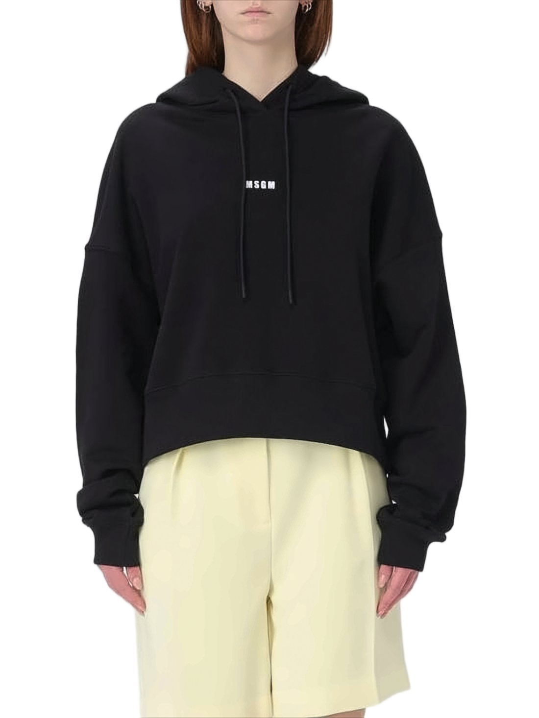 Cropped Hoodie With Drawstring And Minimal Logo Detail