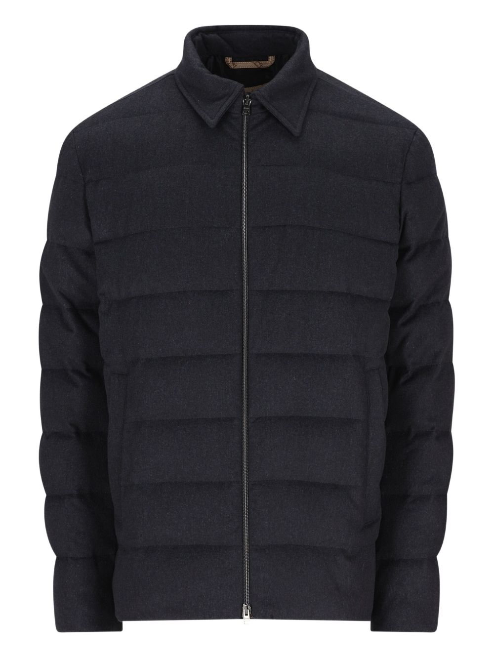 Navy Blue Quilted Jacket With Silk-Cashmere Blend