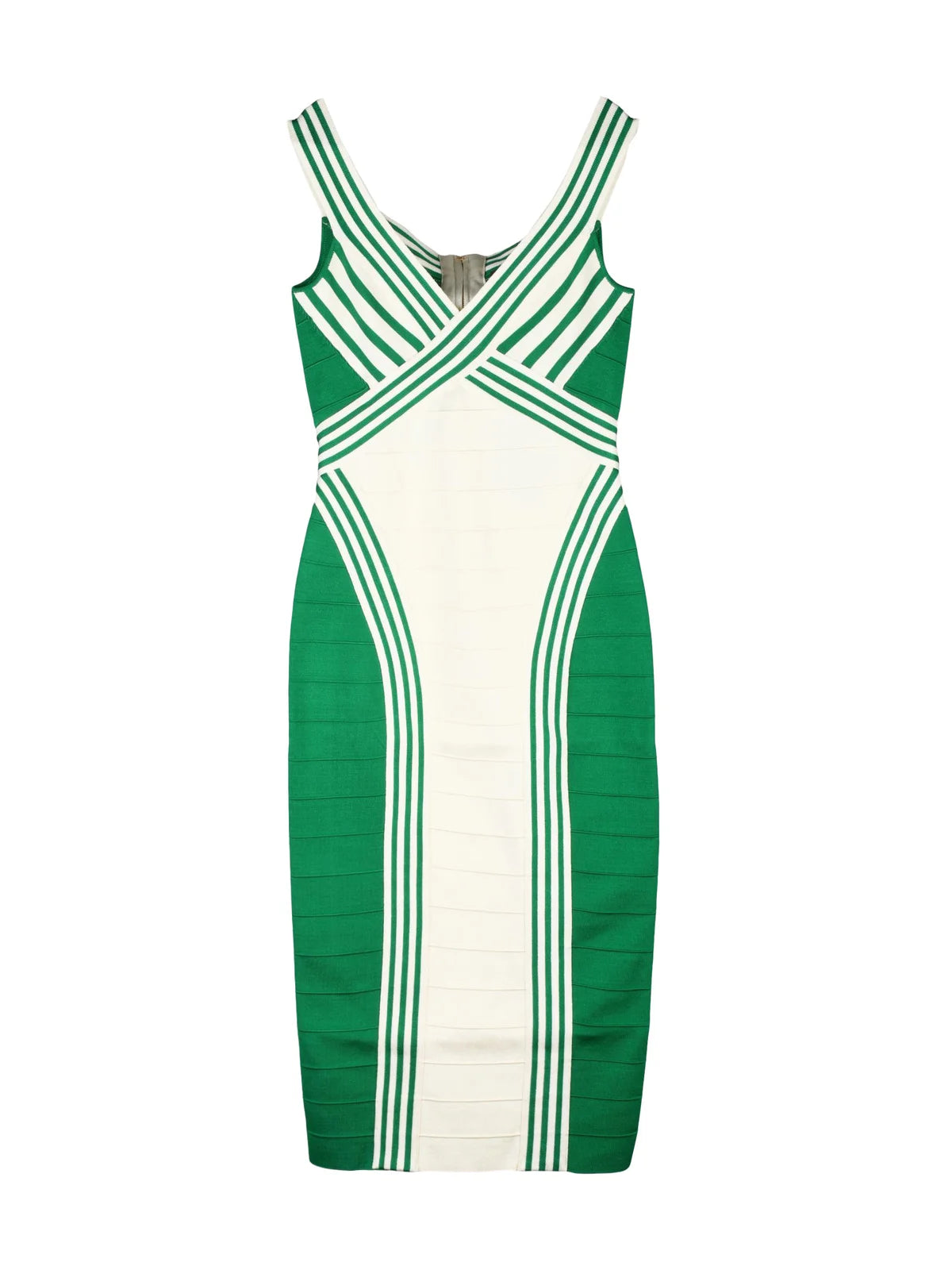 White/Green Viscose Polyamide Women Knit Midi Dress