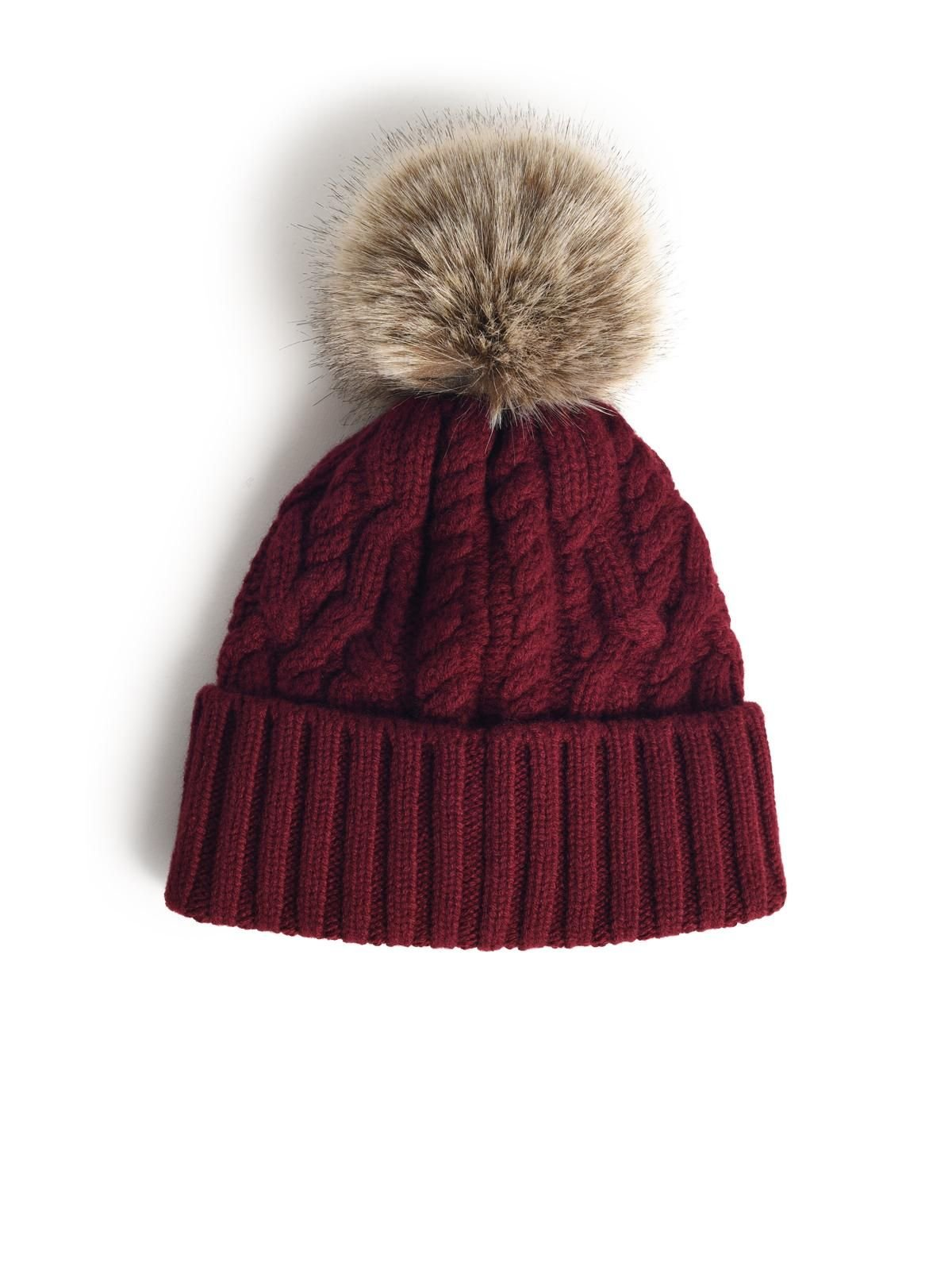 Ribbed Knitted Beanie with Pom-Pom Detail