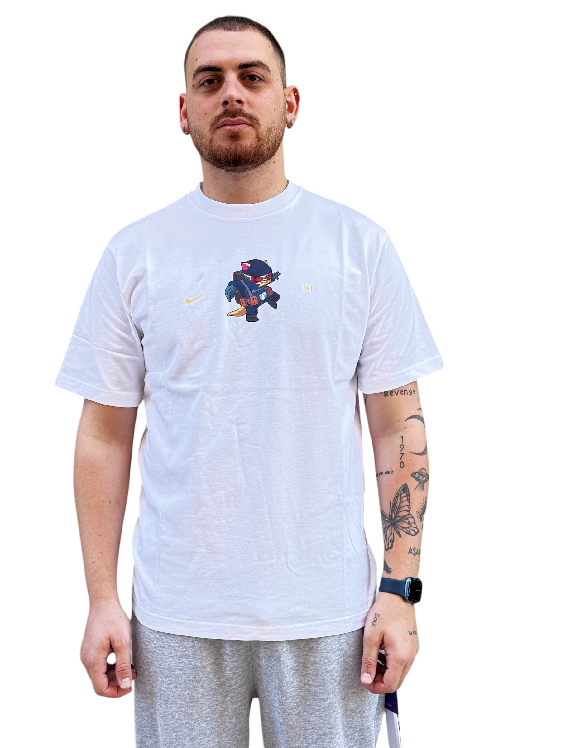 Artistic Cartoon Graphic T-Shirt with Metallic Accents