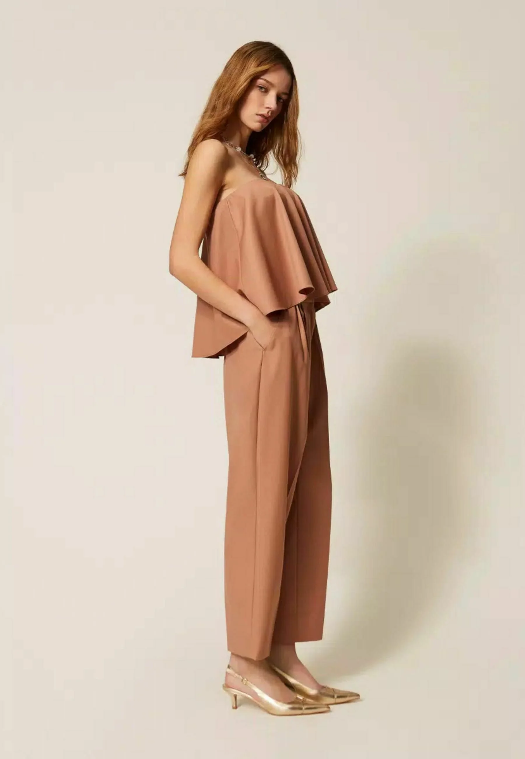 Mocha Brown Pleated Wool Trousers