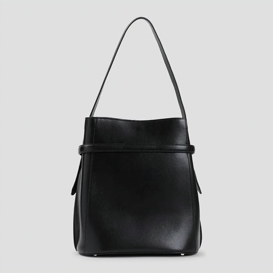 Structured Black Cow Leather Shoulder Bag
