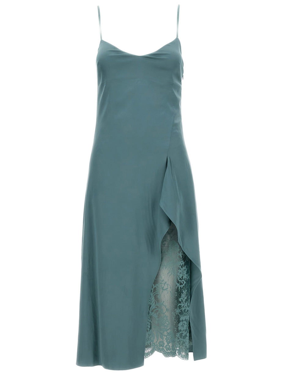 Green Midi Dress with Ruffled Overlay