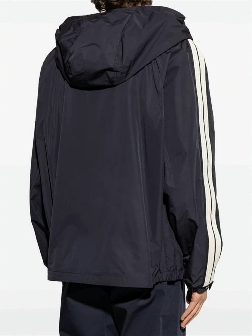 Hooded Black Lightweightjacket With Striped Detailing