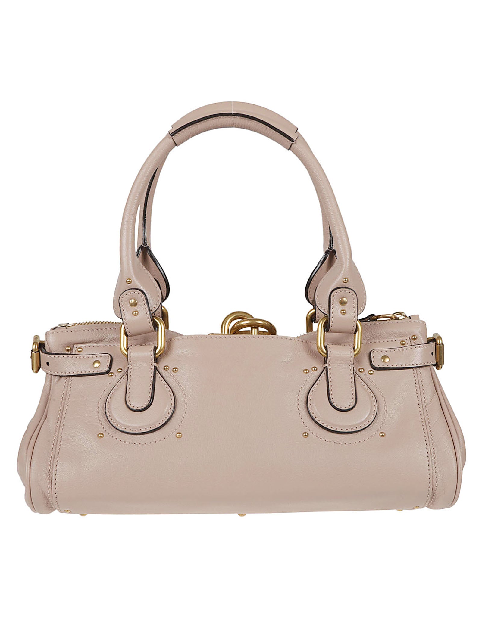 Granite Buffalo Leather Paddington Handbag with Gold-Tone Accents