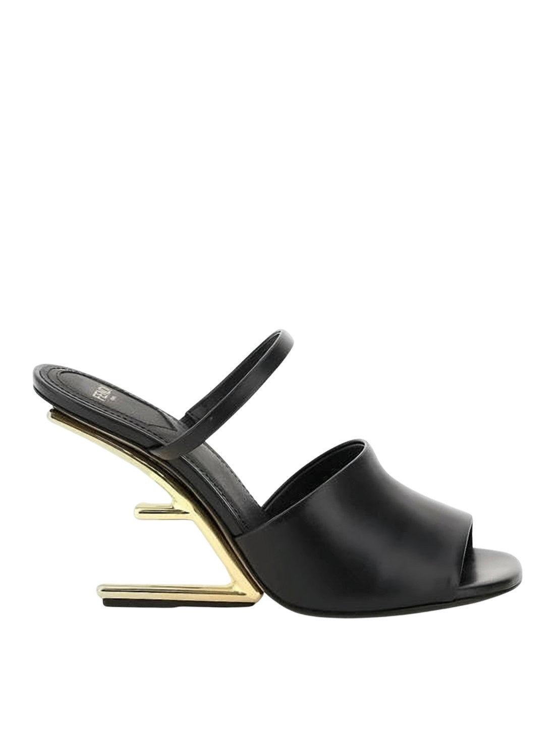 Sculptural Gold-Heel Black Calf Leather Mules