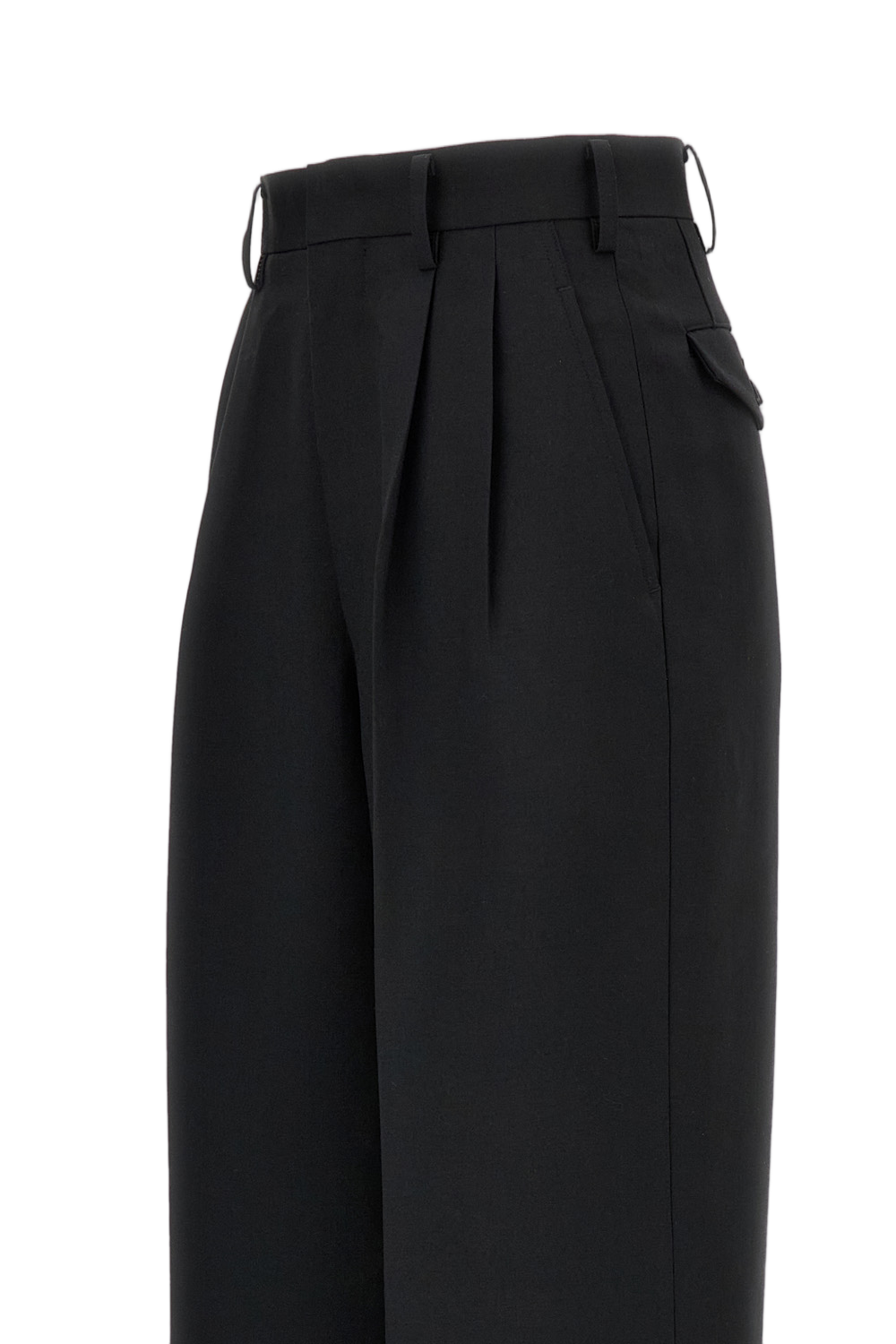 High-Rise Wide-Leg Wool Trousers with Pressed Crease