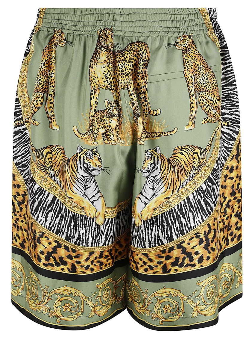 Olive Green Silk Animal Print Short