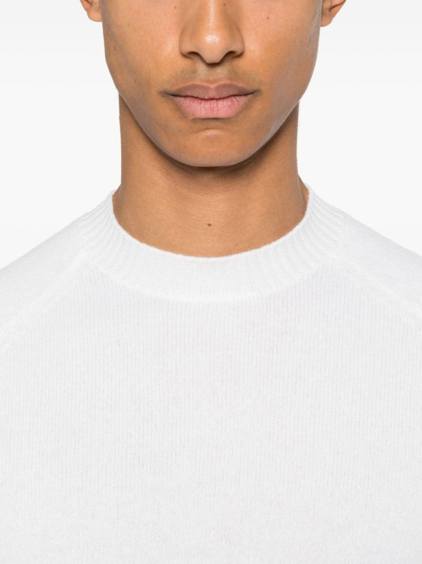 White Crew Neck Sweater in Wool-Cashmere Blend