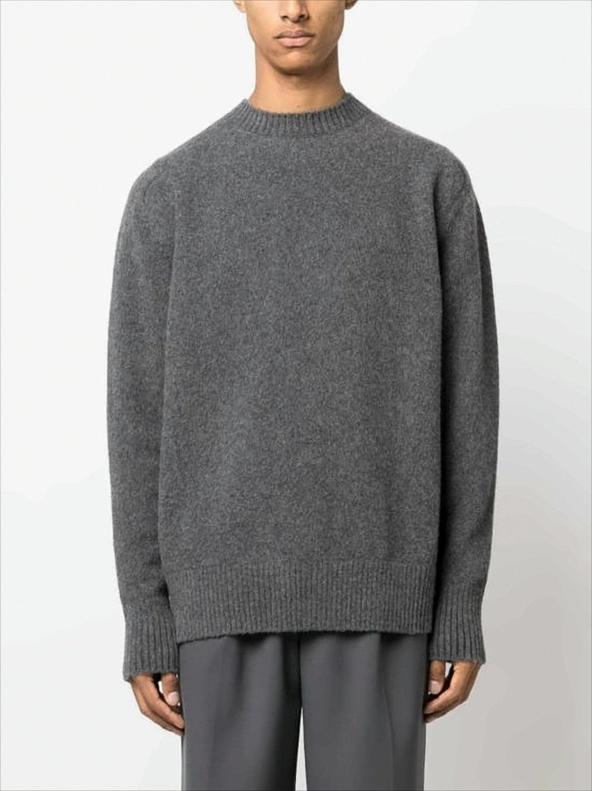 Relaxed Fit Wool Sweater with Ribbed Detailing