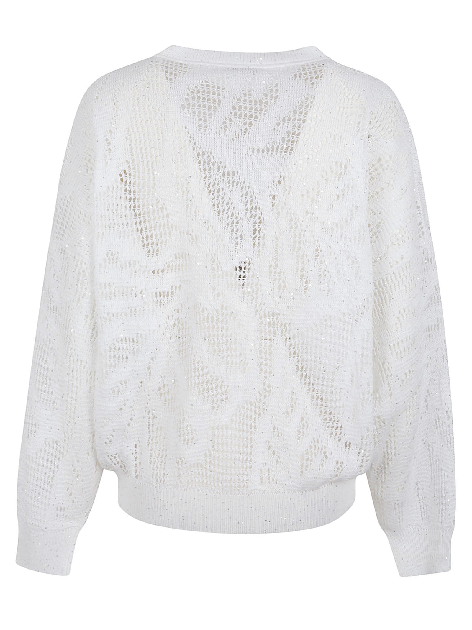 Open-Knit Linen Blend Sweater with Subtle Sequin Detail