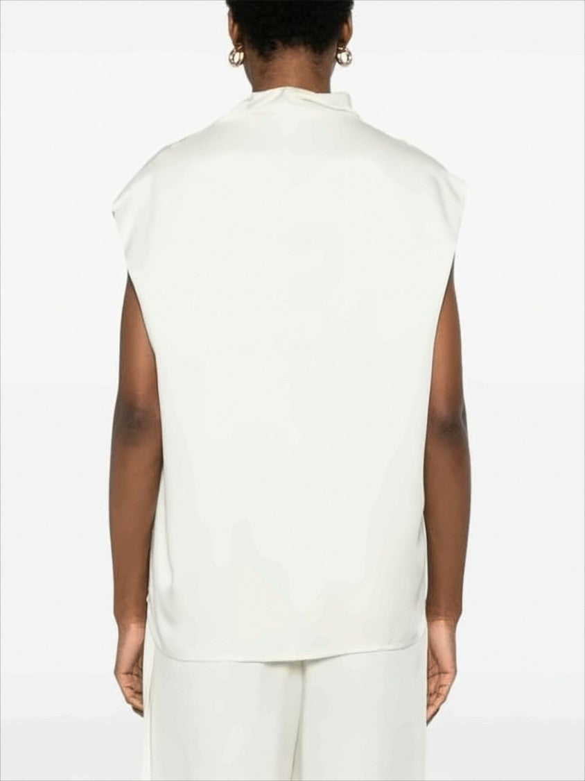 Boxy Silhouette Sleeveless Top with Draped Cowl Neckline