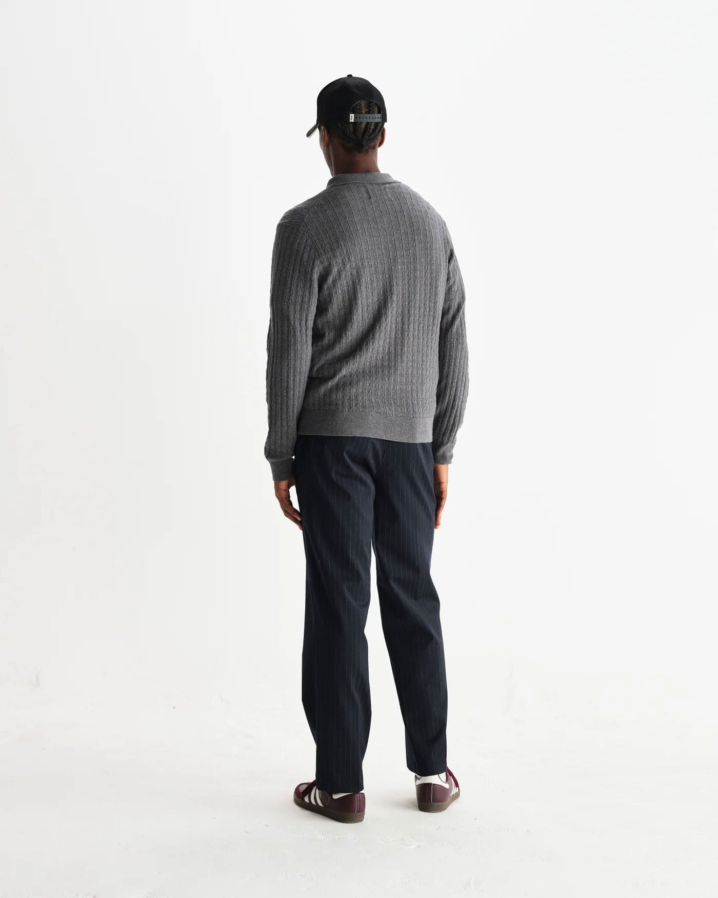 Textured Diamond Stripe Knit Polo in Grey Marl