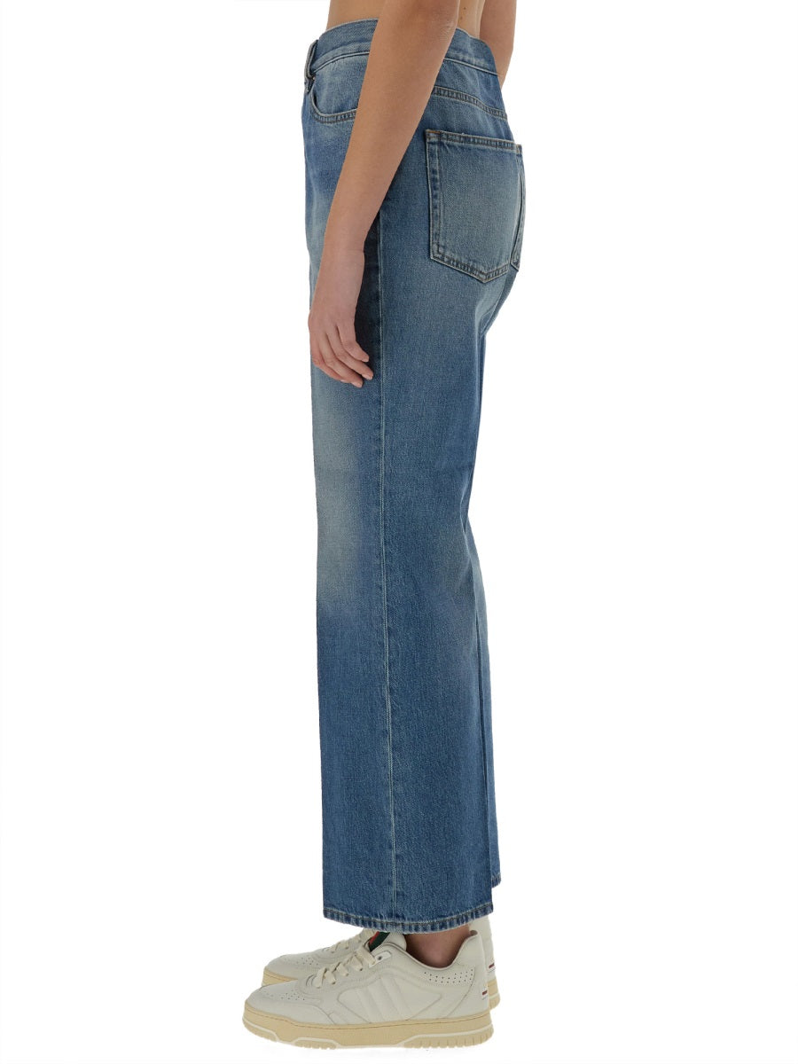Straight-Leg Denim Pants with Iconic Logo Label