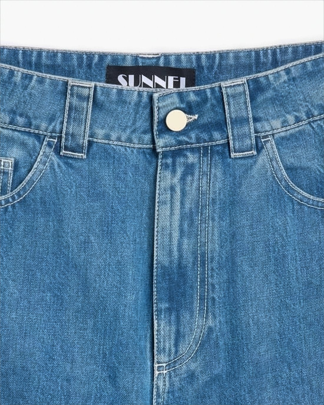 Mid-Blue Straight-Leg Denim Pants