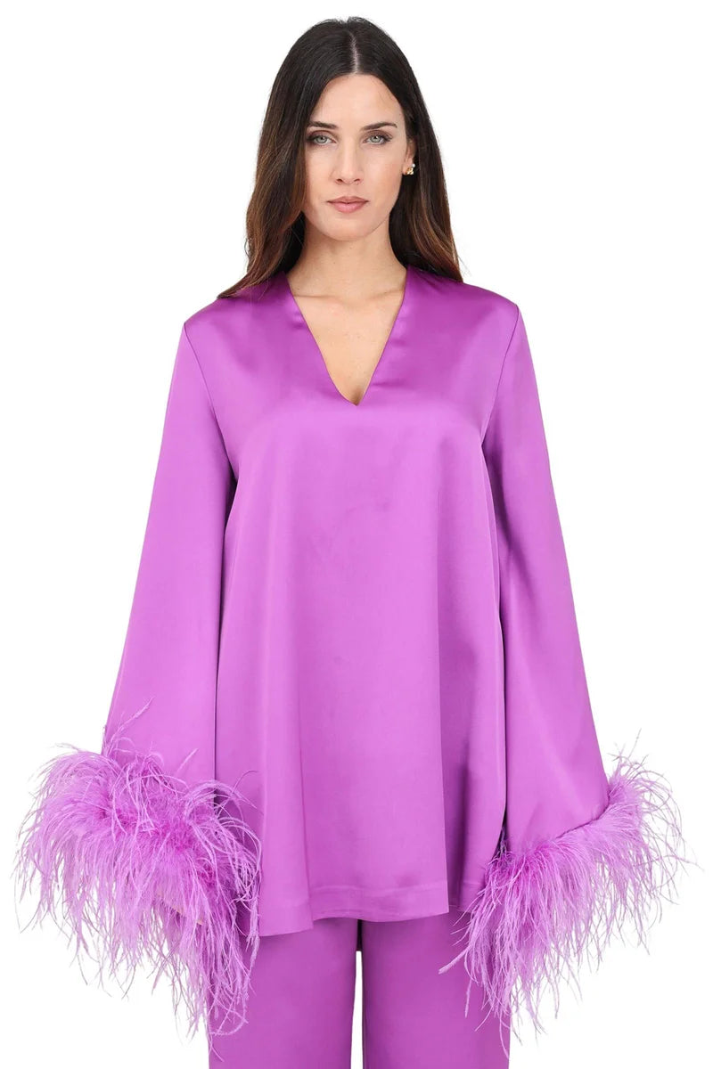Long Satin Blouse - Purple