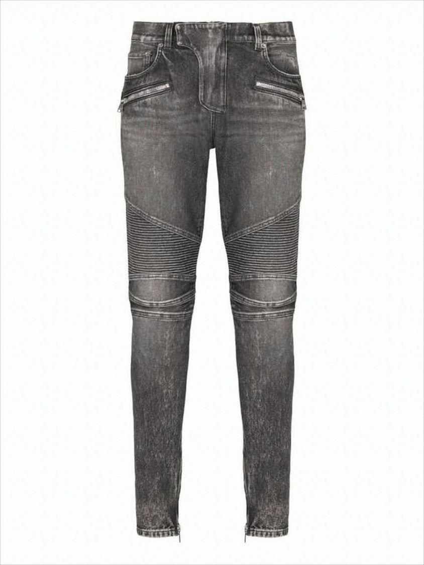 Slim Fit Distressed Denim Pants with Ribbed Detailing