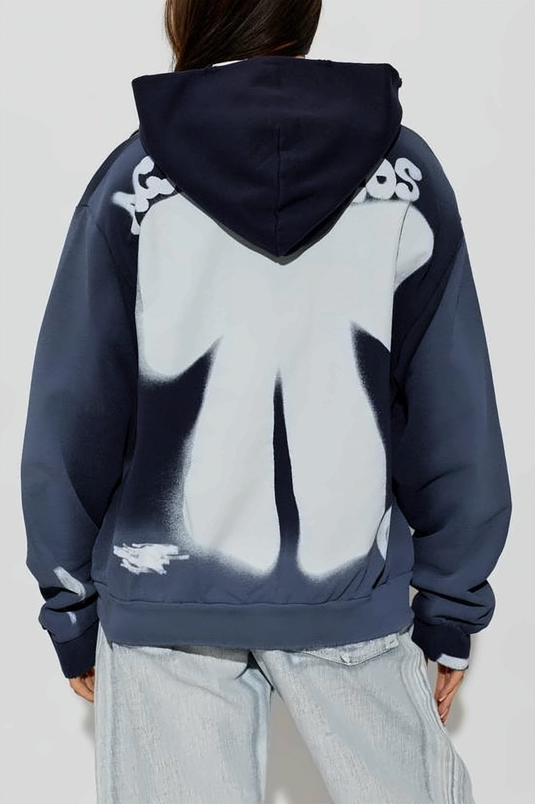 Blue Cropped Relaxed Gradient Dip-Dye Hoodie