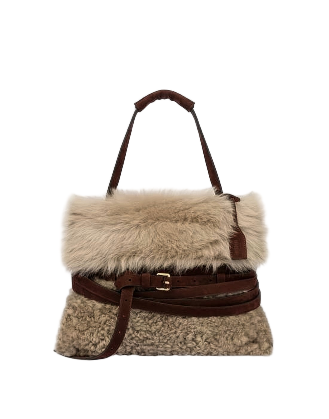 Curly Shearling Flap Shoulder Bag