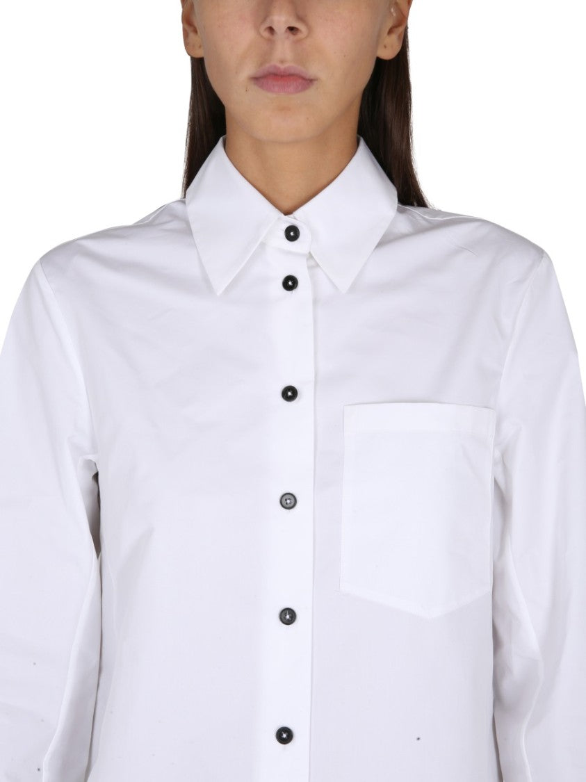 White Poplin Shirt With Pointed Collar