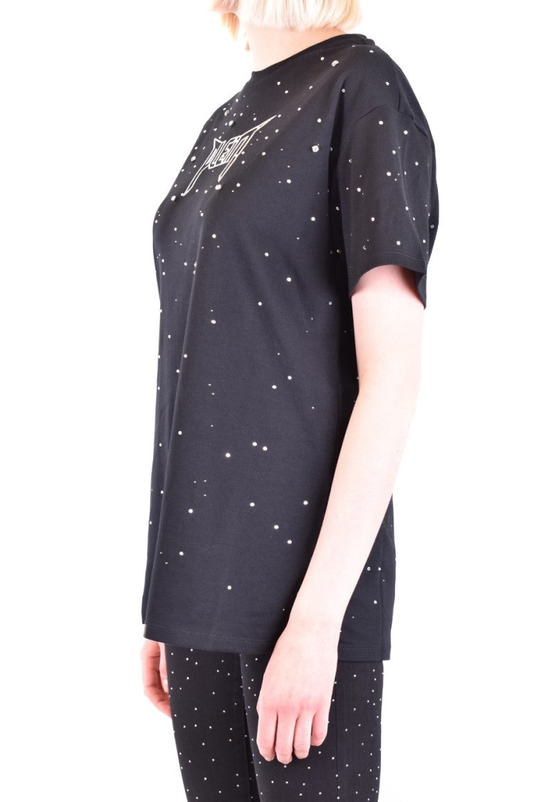 Relaxed Fit Black T-Shirt With Glass Accents