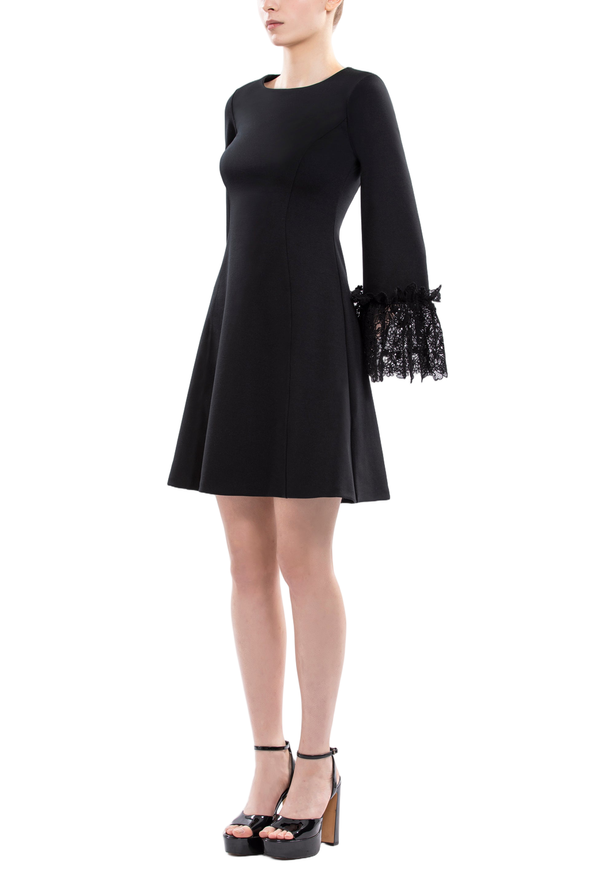 Short Jet Black Lace Dress with Intricate Ruffle Detailing