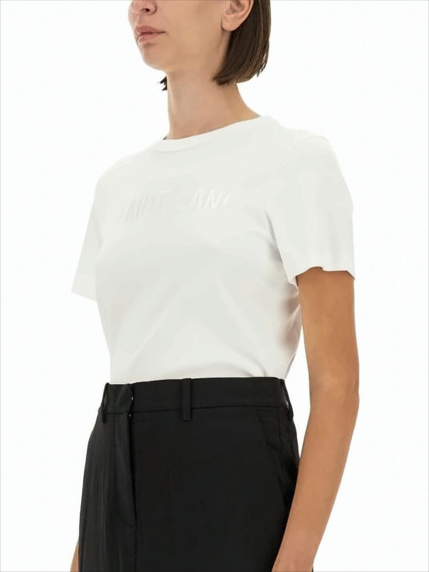 Fitted White Cotton T-Shirt with Embossed Lettering