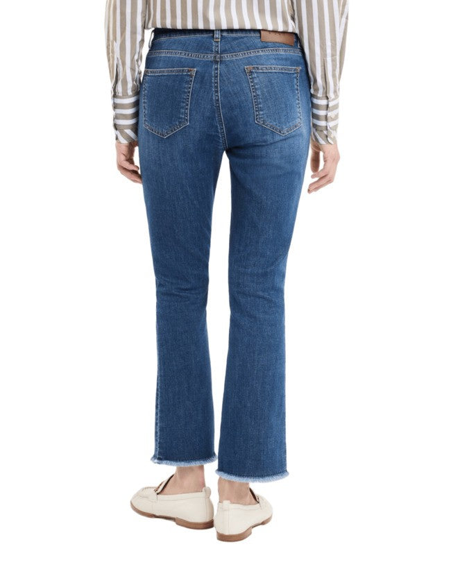 Denim Blue Skinny Jeans With Frayed Hem