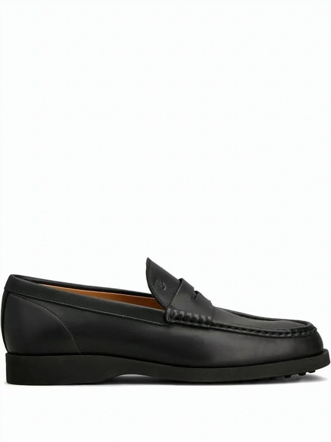 Penny Strap Black Leather Loafers with Detailed Stitching