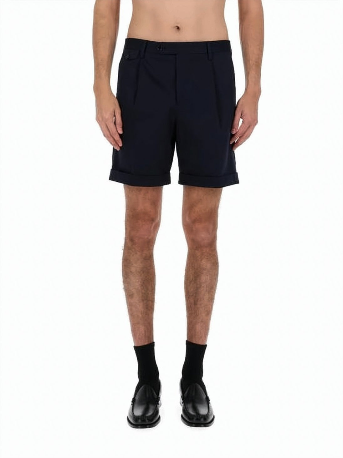 Tailored Blue Shorts with Cuffed Hems