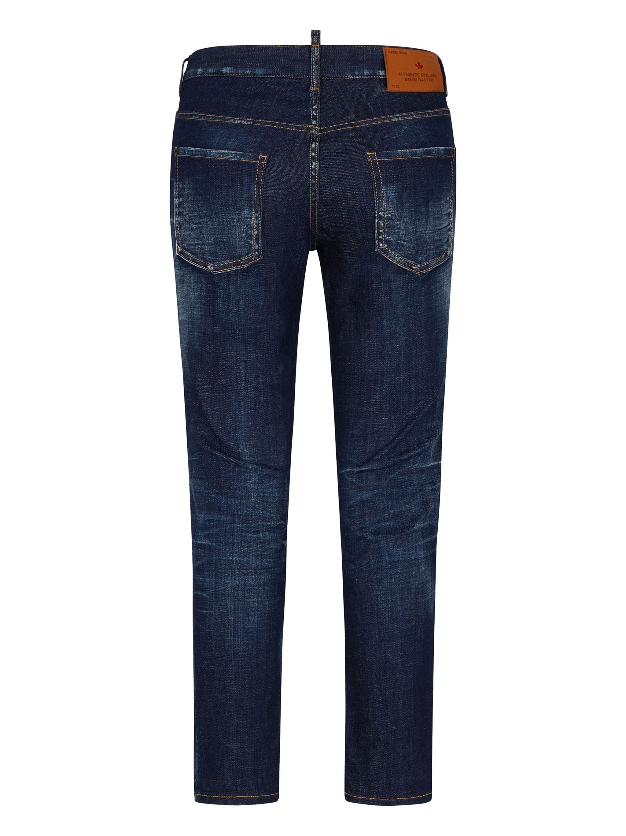 Dark Blue Slim-Fit Cotton Blend Jeans