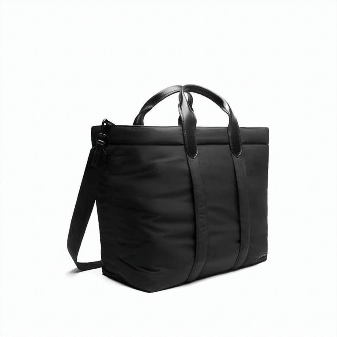 Nylon Tote Bag With Leather Accents And Adjustable Strap