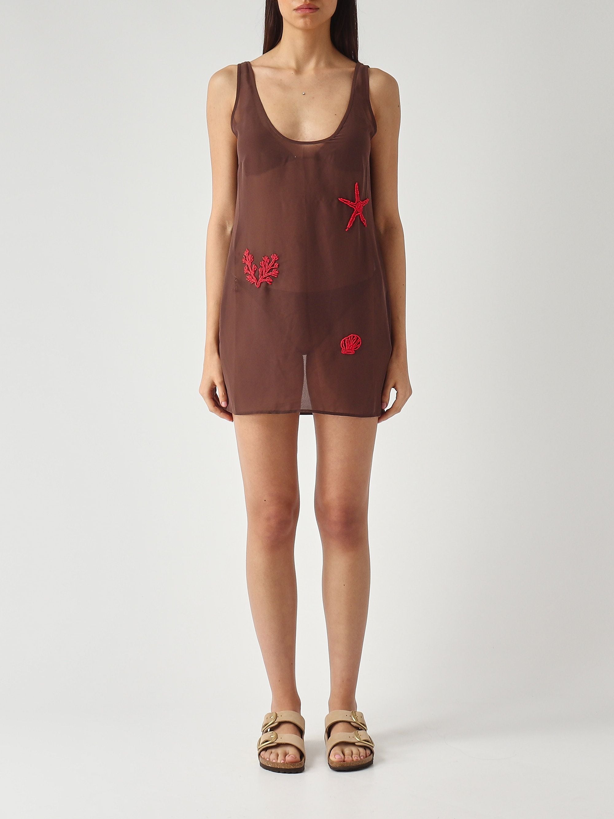 Scoop Neck Sleeveless Top with Beaded Marine Appliqués