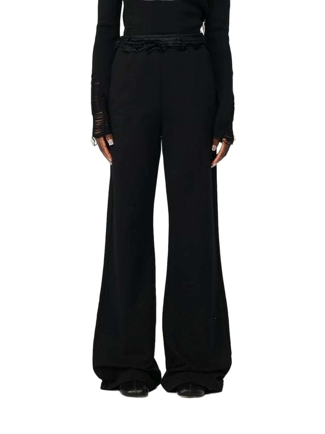 Relaxed Fit Flared Jogger Pants in Black Cotton