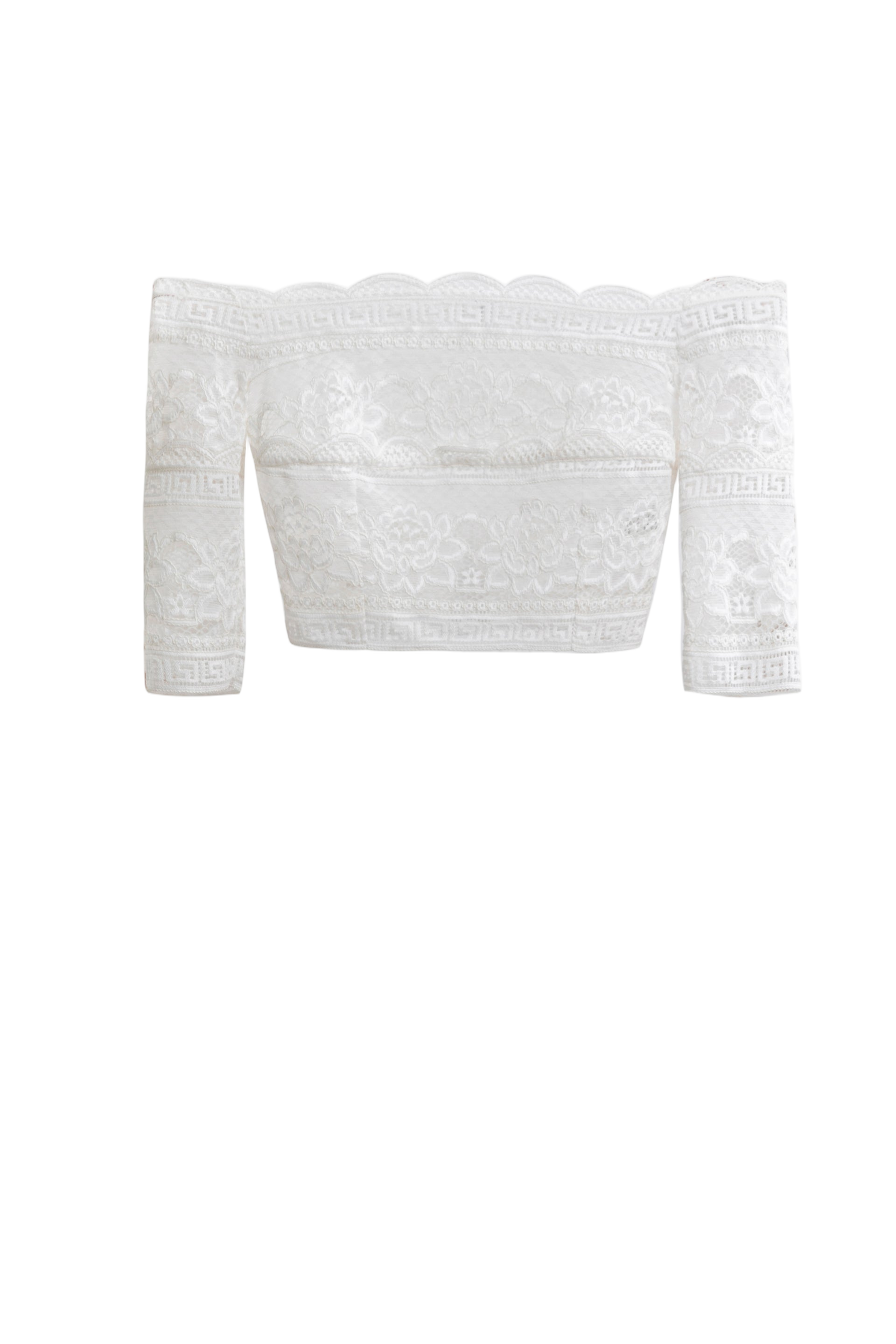 Off-White Lace Top with Ruffled Midi Skirt