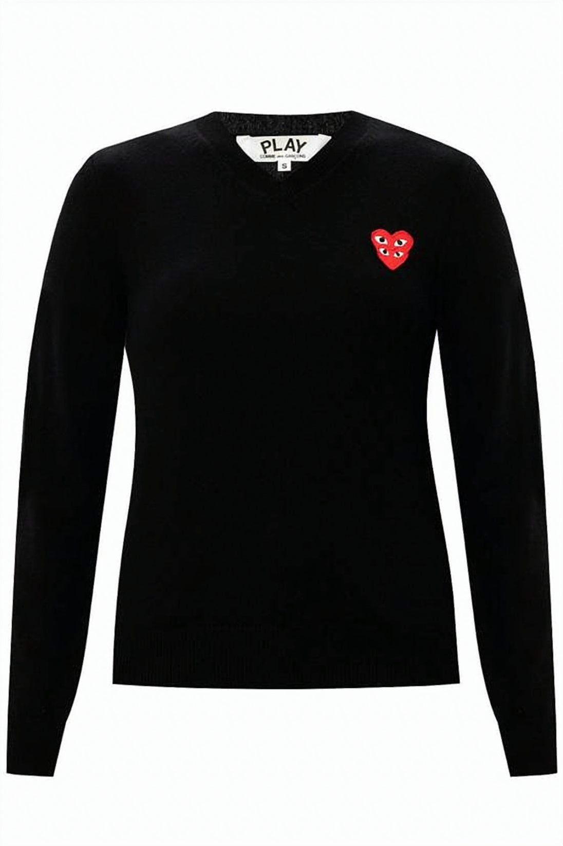 V-Neck Wool Sweater with Heart Emblem