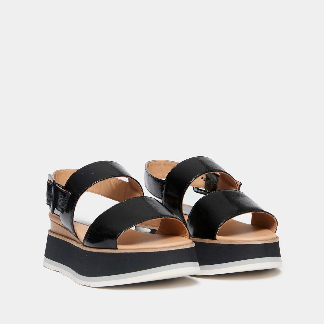 Frate Model Black Patent Leather Wedge Sandals