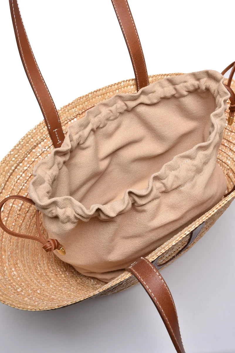 Straw Leather Shopper - Beige/Brown