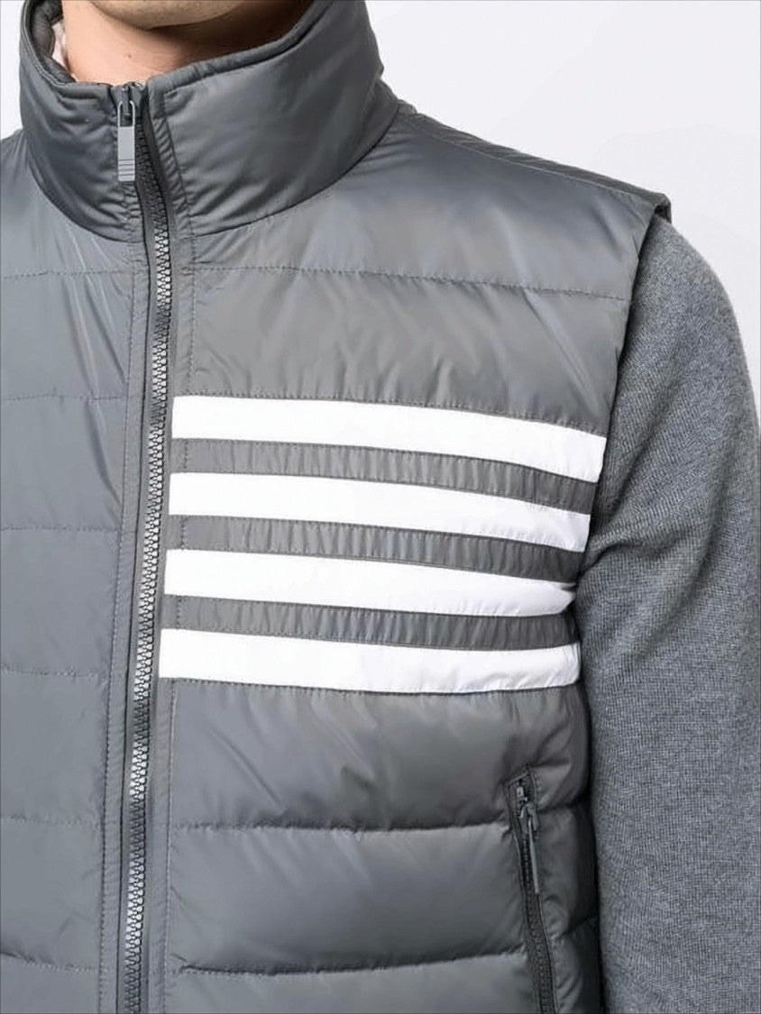 Padded Grey Vest with High Collar and Signature Stripes